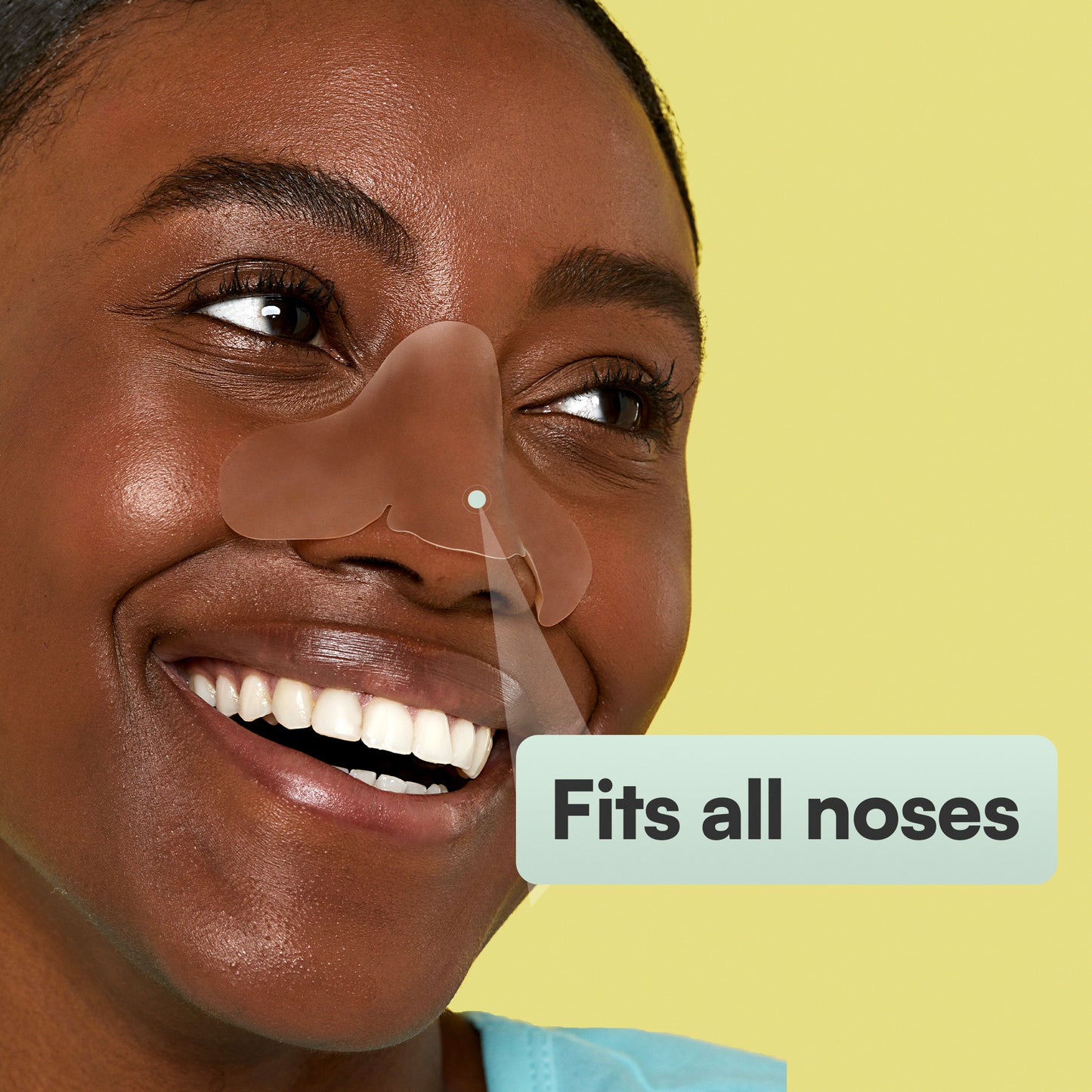 Happy woman showcasing her Nose Pore Patch, Fits all Noses